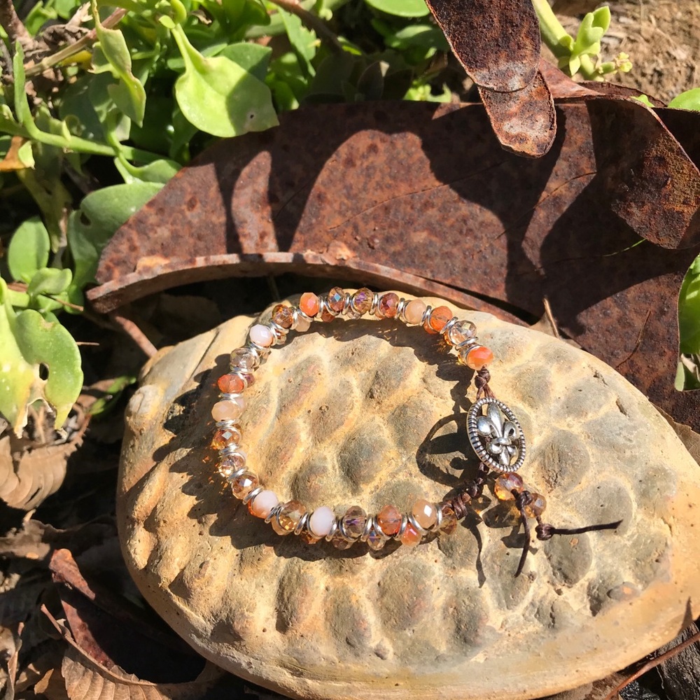 Braided amber and silver bracelet with toggle - Picture 5 of 7